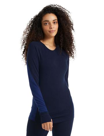 Base Layers Icebreaker BodyfitZone™ Merino 260 Zone Long Sleeve Crewe Thermal Top Femme Bleu Marine Bleu Royal Bleu Marine | FR 1905RVDW